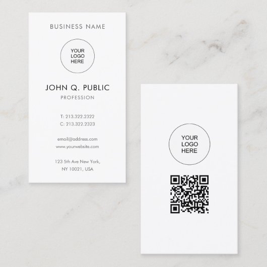 QR Code Upload Logo Modern Elegant Eenvoudig Verti Visitekaartje (Voorkant / Achterkant)