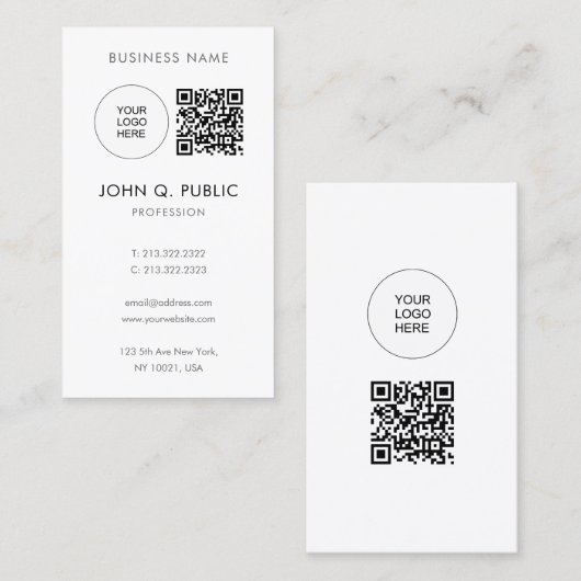 QR-code Upload uw eigen Logo naar Modern Minimal Visitekaartje (Voorkant / Achterkant)