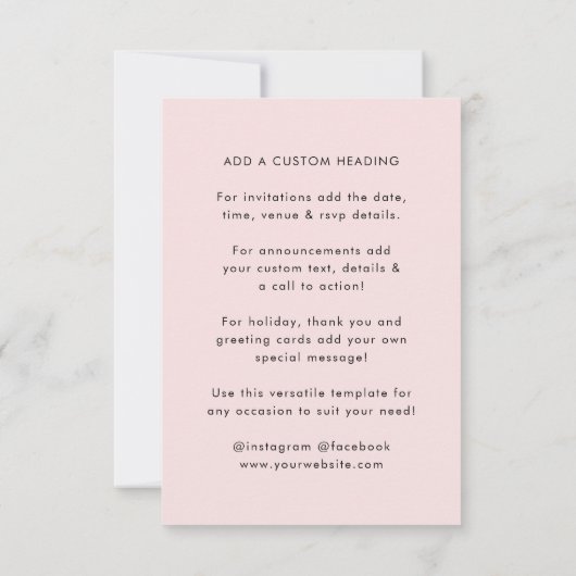 QR-code uploaden | Blush Pink Modern minimalist Kaart (Achterkant)