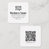 QR Code & Uw Logo Retro-Modern Wit & Zwart Vierkante Visitekaartje (Voorkant / Achterkant)