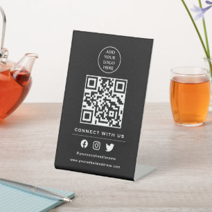 QR-code Uw logo Volg Scan om contact met ons op te Reclamebord Met Voetstuk