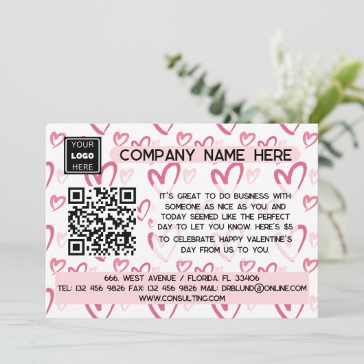 QR Code Valentijn Klantengeschenk Feestdagenkaart (Staand voorkant)