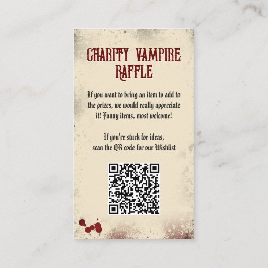 QR Code Vampier Raffle  Dracula's Halloween Informatiekaartje (Achterkant)