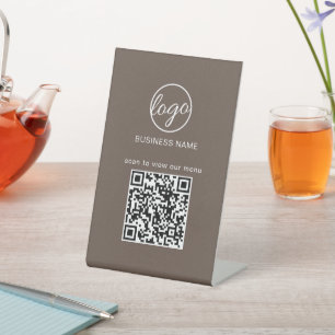 QR-code van het Business Logo Restaurant Menu Brow Reclamebord Met Voetstuk