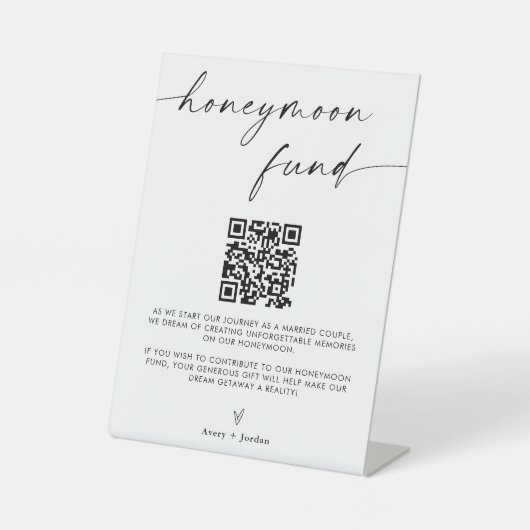 QR-code van het Honeymoon Fund, minimalistisch huw Reclamebord Met Voetstuk (Voorkant)