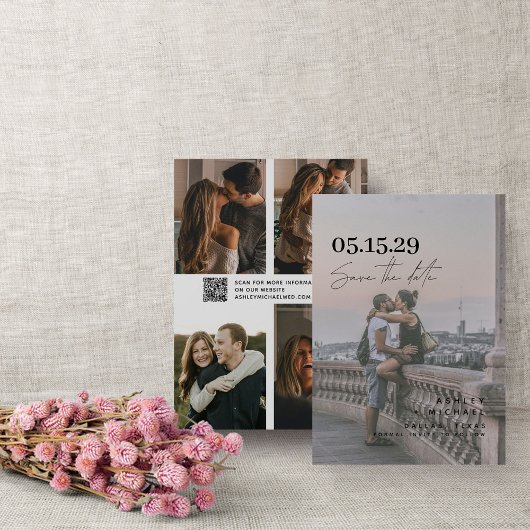 QR Code Vellum Overlay Modern Script 5 Foto Save The Date