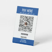 QR-code Venmo Pay Here Blue Pedestal Sign toevoege Reclamebord Met Voetstuk (Voorkant)