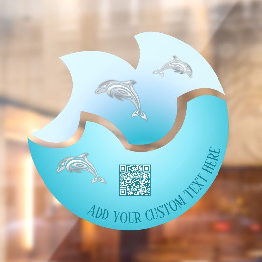QR-code | Venster Kustdolfijnen met blauwe golven Raamsticker (Vel 2)