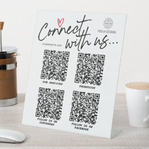 QR-code Verbind met ons Modern Social media-teken Reclamebord Met Voetstuk