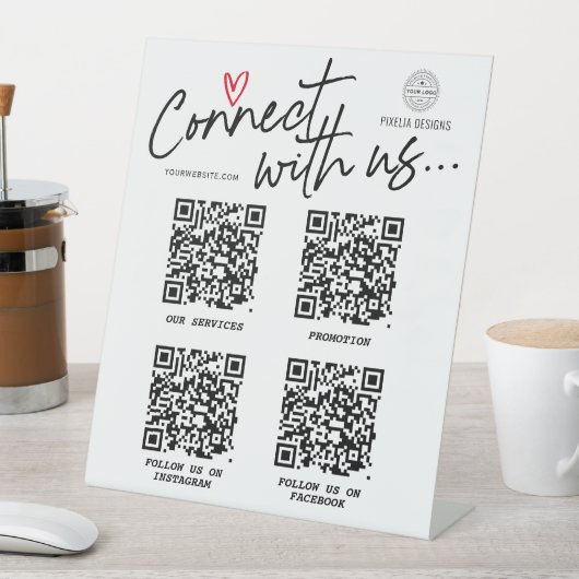 QR-code Verbind met ons Modern Social media-teken Reclamebord Met Voetstuk (Insitu)