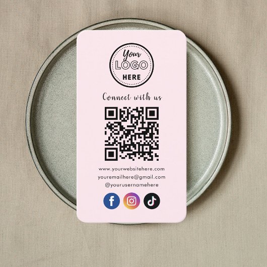 QR Code Verbind met ons Social Media Blush Roze Visitekaartje