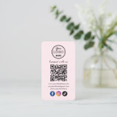 QR Code Verbind met ons Social Media Blush Roze Visitekaartje (Staand voorkant)