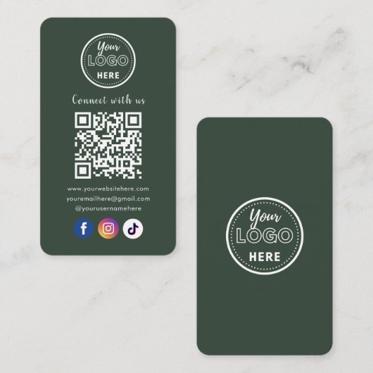 QR Code Verbind met ons Social Media Forest Green Informatiekaartje (Voorkant / Achterkant)