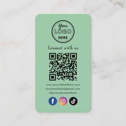 QR Code Verbind met ons Social Media Mint Green Visitekaartje (Voorkant)