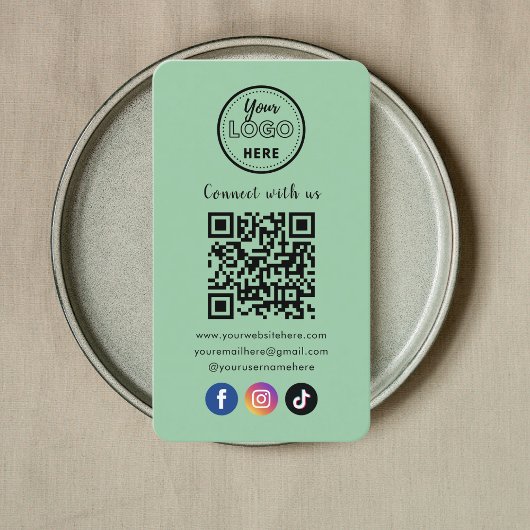 QR Code Verbind met ons Social Media Mint Green Visitekaartje