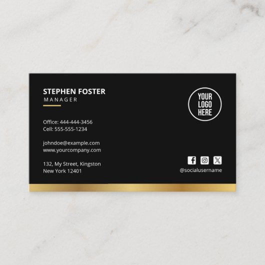 QR Code Verbind met ons Social Media Zwart & Goud Visitekaartje (Voorkant)