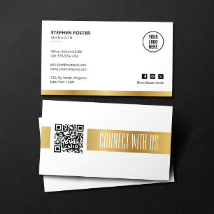 QR-code Verbind met Ons Sociale Media Wit & Goud Visitekaartje