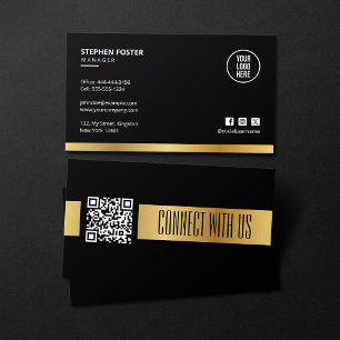 QR-code Verbind met Ons Sociale Media Zwart & Goud Visitekaartje