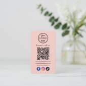 QR Code Verbind met ons Trendy Social Media Roze Informatiekaartje (Staand voorkant)
