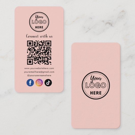 QR Code Verbind met ons Trendy Social Media Roze Informatiekaartje (Voorkant / Achterkant)