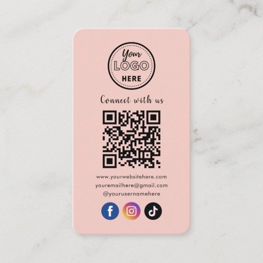 QR Code Verbind met ons Trendy Social Media Roze Informatiekaartje (Voorkant)