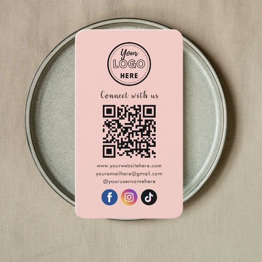 QR Code Verbind met ons Trendy Social Media Roze Visitekaartje