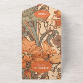 QR Code Verbrand Sinaasappel Bloemen Art Nouveau B All In One Uitnodiging (Buitenkant)