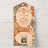 QR Code Verbrand Sinaasappel Bloemen Art Nouveau B All In One Uitnodiging (Binnen)