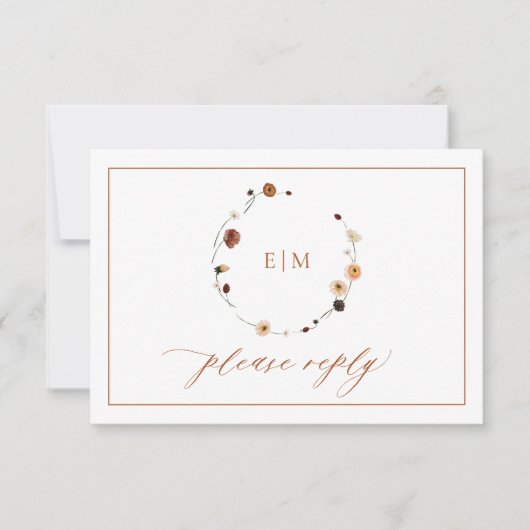 QR Code verbrand Sinaasappel bloemkolen monogram R RSVP Kaartje (Voorkant)