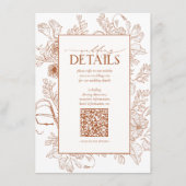 QR Code verbrand Sinaasappel Floral bruiloft detai Informatiekaartje (Voorkant)