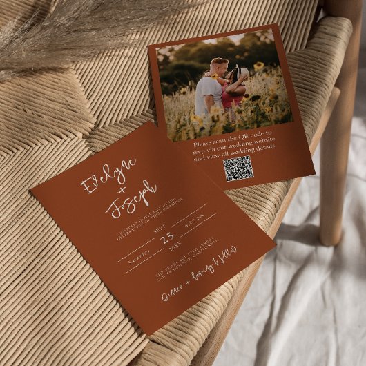 QR Code Verbrand Sinaasappel Foto Boho Terracotta Kaart