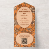 QR Code Verbrande Sinaasappel Wildflower Bruiloft All In One Uitnodiging (Binnen)