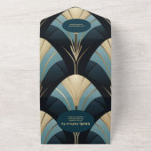 QR Code Verfijnd Blauw en Goud Art Deco Weddi All In One Uitnodiging (Buitenkant)