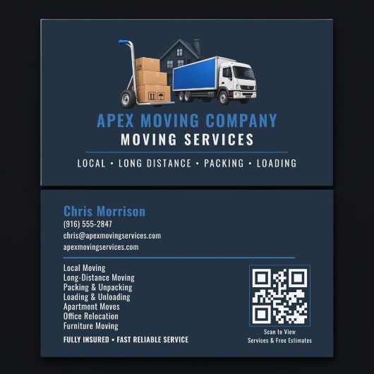 QR-code verhuiswagen Professioneel Services Visitekaartje