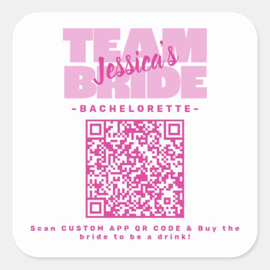 QR Code Verlovingsfeestje drankje betalen Team Bru Vierkante Sticker (Voorkant)