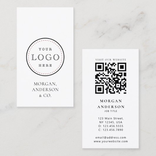 QR-code Verticale minimale Logo Visitekaartje (Voorkant / Achterkant)