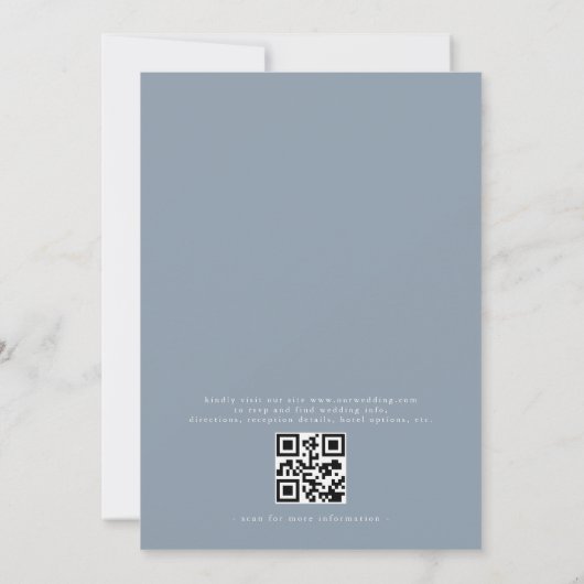 QR Code Victoriaans Frans Dusty Blue Wedding Kaart (Achterkant)