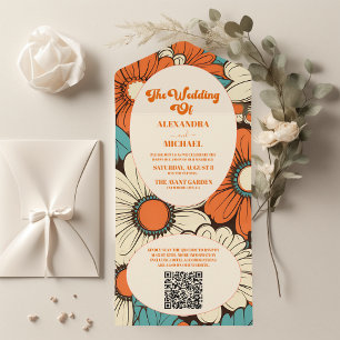 QR Code Vintage Retro Bruiloft All In One Uitnodiging