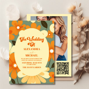 QR Code Vintage Retro Kleurrijke Bloemige Bruiloft Kaart