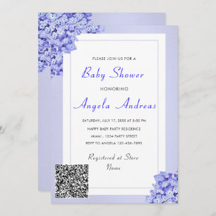 QR Code Violet Bloemen Baby Meisje Douche Uitnodig
