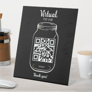 QR-code Virtual Tip Jar Black Reclamebord Met Voetstuk