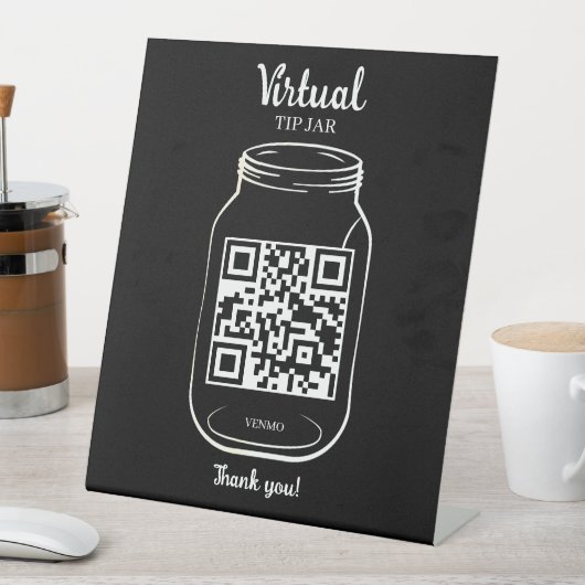 QR-code Virtual Tip Jar Black Reclamebord Met Voetstuk (Insitu)