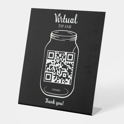 QR-code Virtual Tip Jar Black Reclamebord Met Voetstuk (Voorkant)