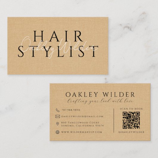 QR-code Visagist Beige Linnenlook Visitekaartje (Voorkant / Achterkant)