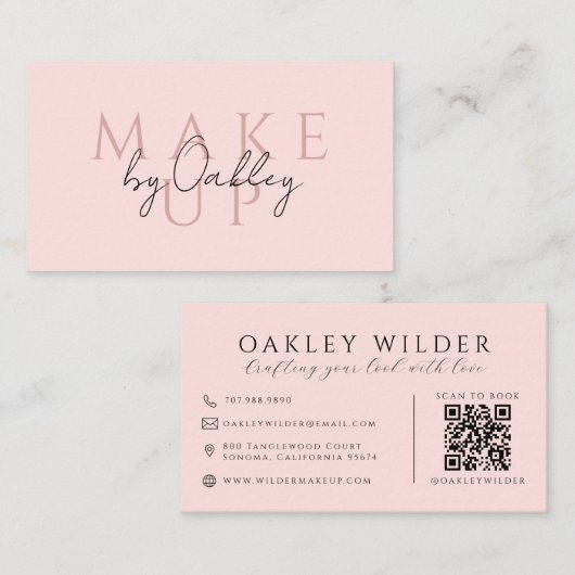 QR Code Visagist Roze Visitekaartje (Voorkant / Achterkant)