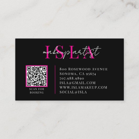 QR Code Visagist Roze Zwart Visitekaartje (Voorkant)