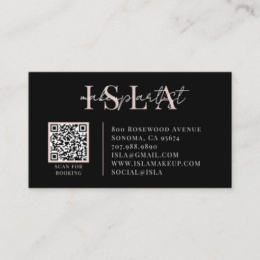QR Code Visagist Roze Zwart Visitekaartje (Voorkant)