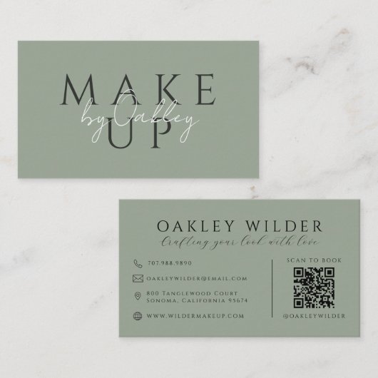 QR Code Visagist Sage Green Visitekaartje (Voorkant / Achterkant)