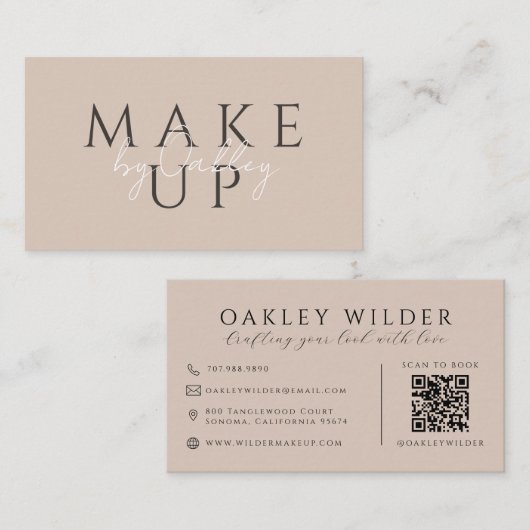 QR Code Visagist Taupe Visitekaartje (Voorkant / Achterkant)