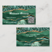 QR Code Visitekaartje Agate Green Gold Glitter (Voorkant / Achterkant)